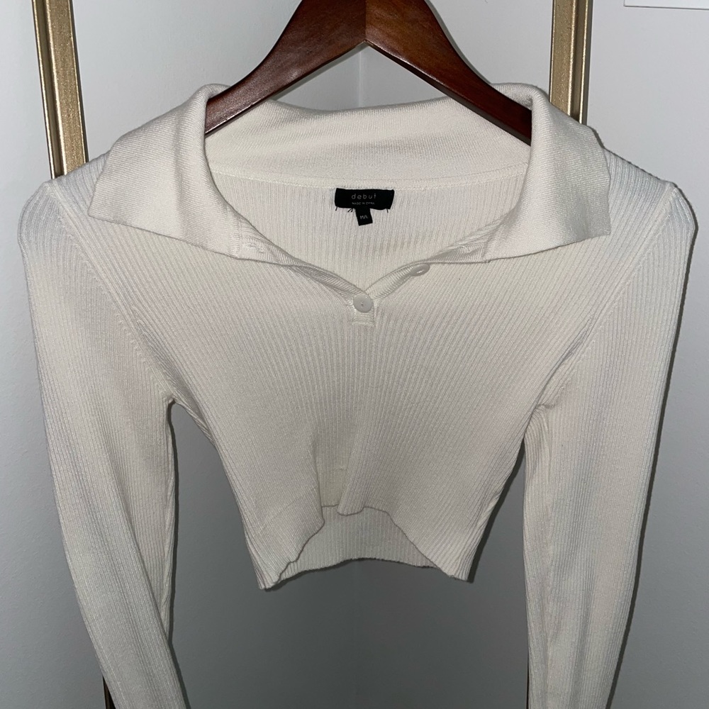 Cream Cropped Ripped Shirt